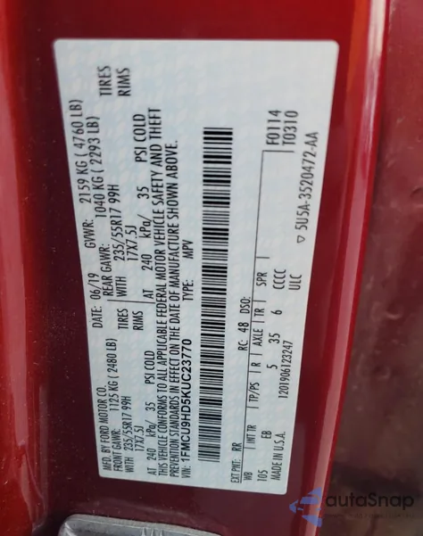 2019 Ford Escape Sel из США, поврежденный, VIN 1FMCU9HD5KUC23770